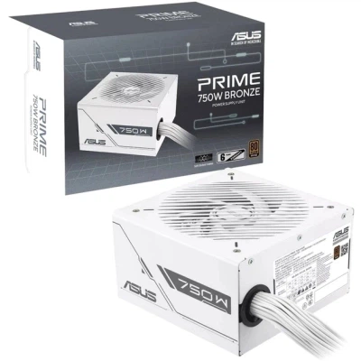 კვების ბლოკი ASUS Prime 750W Bronze White Edition Gaming (90YE00Y3-B0NA00) | fan with double ball bearing, ATX12V, 80+ Bronze certification, 135 mm fan, DIY-friendly CPU power connector, etched cables