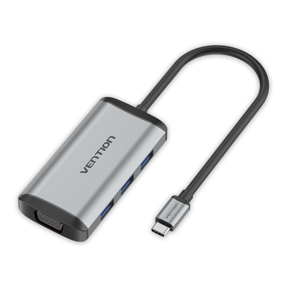Type-C დოკ სადგური Docking Station Vention  Model/Item-NO:  <TGSHB > Multi-function USB-C to HDMI/ USB3.0*3/PD Docking Station 0.15M Gray Mirrored Sur