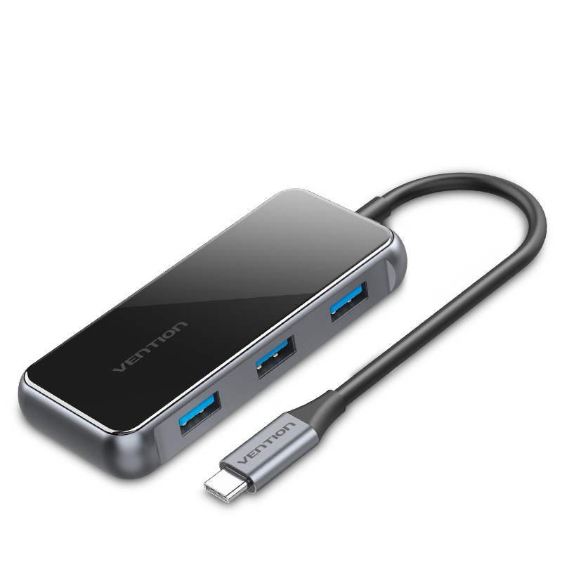 Type-C დოკ სადგური Docking Station Vention  Model/Item-NO:  <TFBHB > Multi-function USB-C to HDMI/ USB3.0*3/PD Docking Station 0.15M Gray Mirrored Sur