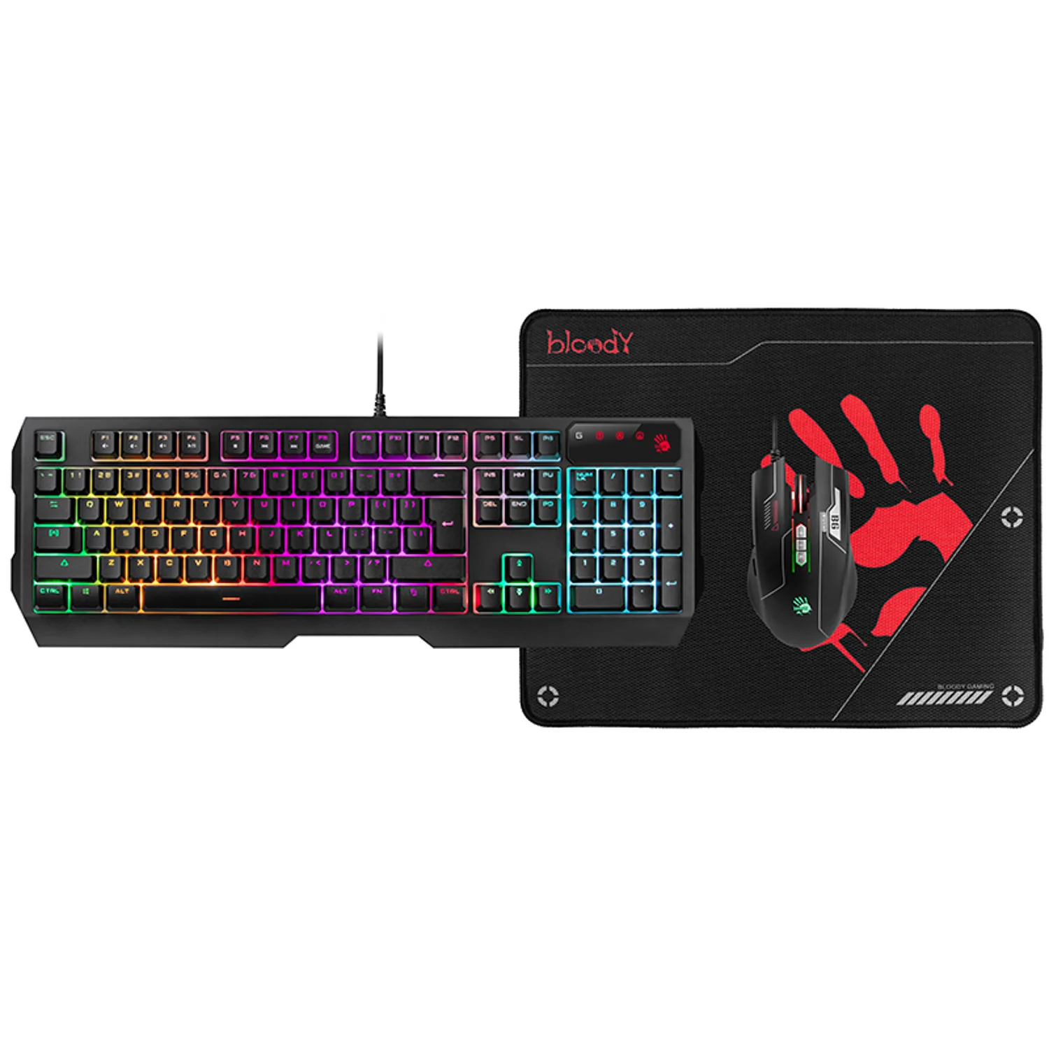 კლავიატურა და მაუსი Bloody B1700 Bundle Set (B140N+ES7+BP-50M) USB (Esports Black) (US+Russian)