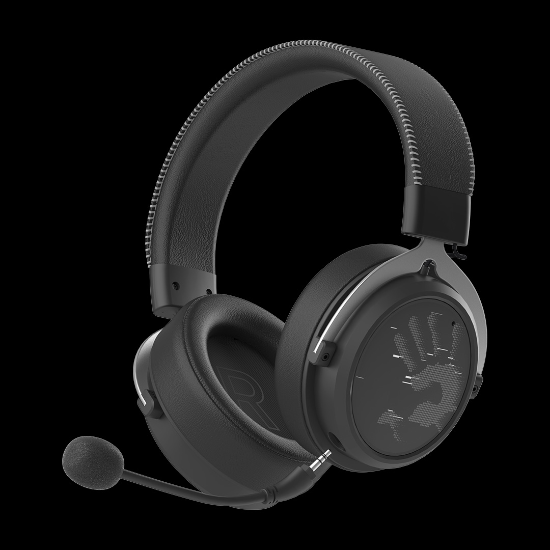 ყურსასმენი Bloody MR590 Hybrid Diaphragm Multi-Mode Wireless & Wired Gaming Headset (Sports Black) | Charging Time: About 2Hrs | Operating Range: Up to 30m (98 feet) | Playback Time: 60H | Frequency Response: 20 Hz - 20 KHz  | Sensitivity: 105 dB | Impedance: 16 Ω | Mic. Frequency Response: 100 Hz - 10 KHz  | Mic. Sensitivity: - 42 dB | USB Type-C Charging Cable: 80 cm | 4-Pin 3.5 mm Audio Cable: 150 cm | Extension Dock Cable: 130 cm 