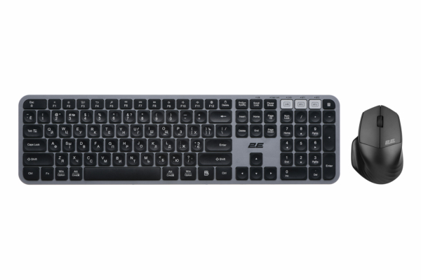 კლავიატურა და მაუსი 2E Combo keyboard and mouse MK440 WL/BT, EN/UK/RU, grey-black 2E-MK440WBGR