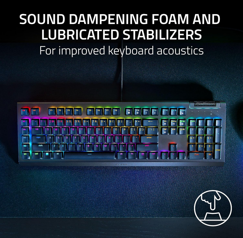 მექანიკური გეიმინგ კლავიატურა Razer Keyboard mechanical BlackWidow V4 X, 110key, Green Switch, USB-A, EN, RGB, black, RZ03-04700100-R3M1