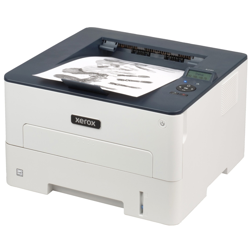 შავ-თეთრი ლაზერული პრინტერი Xerox® B230 Printer | Output B&W | Paper size A4 | Up to 34 ppm | Up to 2.5K pages/month | Duty cycle: Up to 30,000 images/month | Two-sided output | 10/100BaseTX Ethernet, Hi Speed USB 2.0 (Type B), Wi-Fi (802.11 n/g/b)