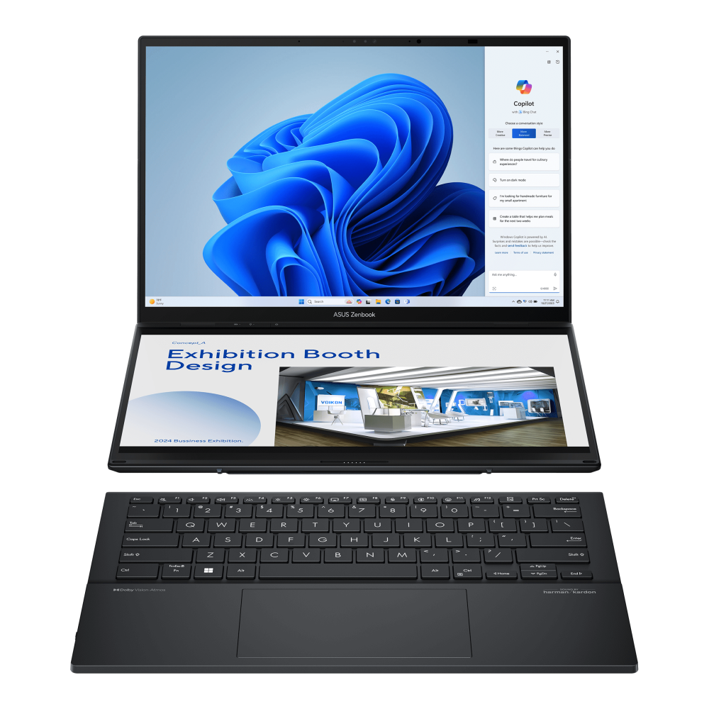 ნოუთბუქი ASUS Zenbook DUO (UX8406CA-QL080W) (2025) | Dual 14” Lumina OLED Touchscreen 1920 x 1200,  400 cd/m²  |   Ultra 7 255H 5.1 GHz | 16GB LPDDR5x 7500 MHz | 1TB SSD | Thunderbolt 4 x2 | Wi-Fi 6E (802.11ax) | Intel  graphics | WIN 11 HOME  | GREY