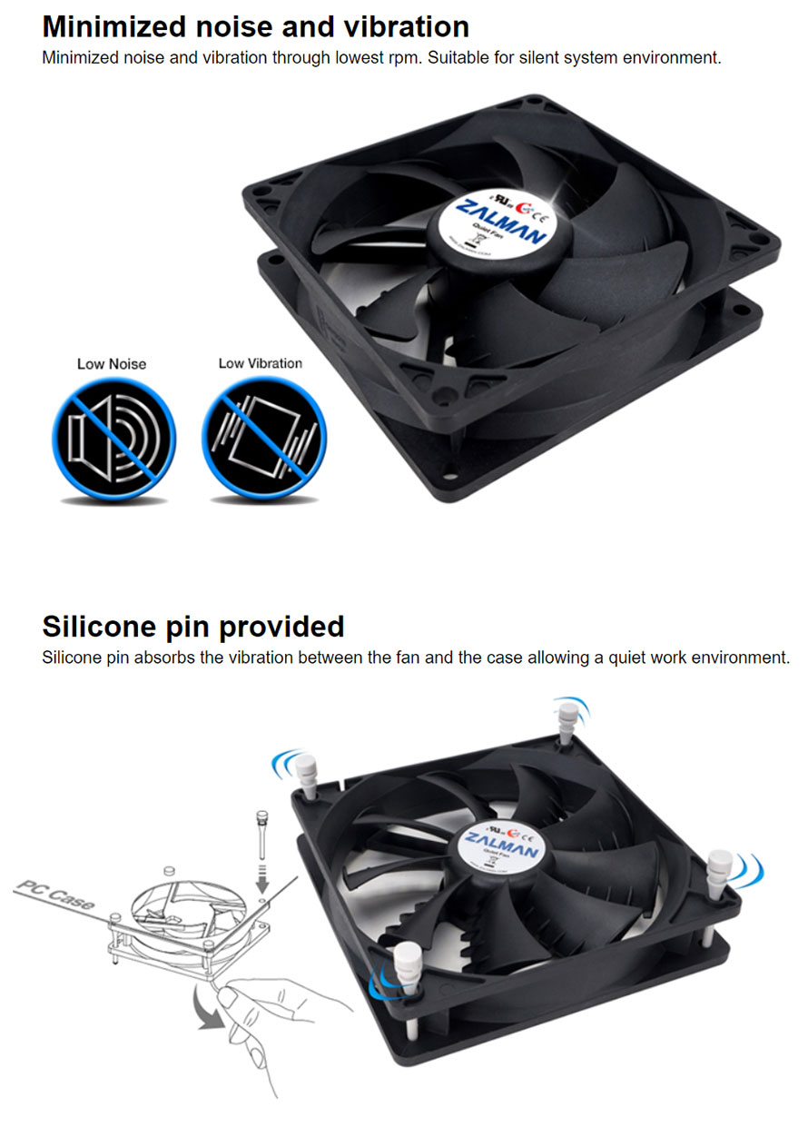 ქეისის ქულერი ZALMAN Case Fan ZM-F3(SF) 120MM, 1700RPM ± 15% - 2800RPM ± 10%, 3PIN, BLACK ZM-F3SF