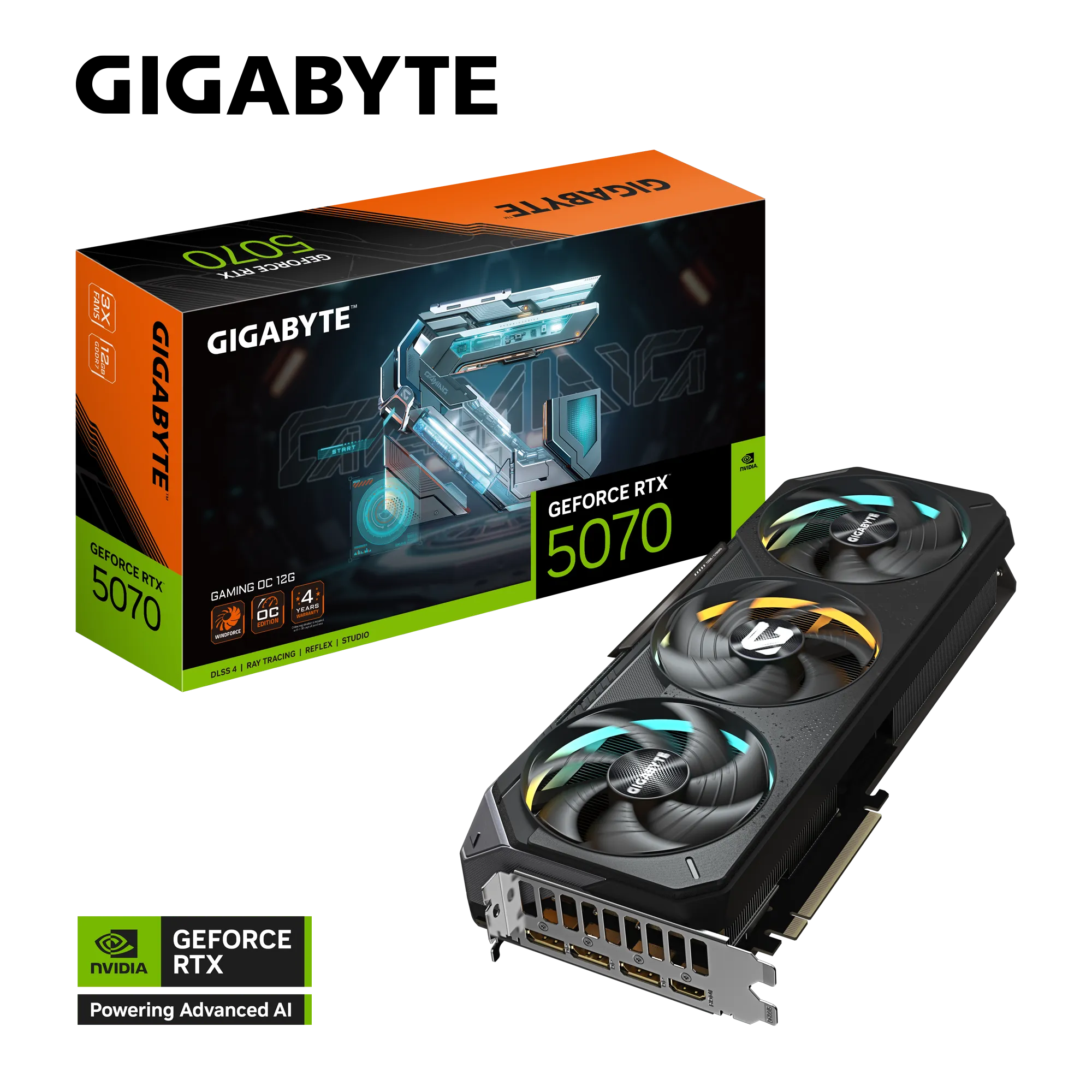 ვიდეო ბარათი GIGABYTE GeForce RTX™ 5070 GAMING OC 12G (GV-N5070GAMING_OC-12GD) | 2625 MHz (Reference card : 2512 MHz) | DisplayPort 2.1b *3 HDMI 2.1b *1 | L=327 W=132 H=56 mm