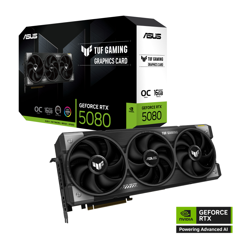 ვიდეო ბარათი ASUS TUF Gaming GeForce RTX™ 5080 16GB GDDR7 OC Edition ( TUF-RTX5080-O16G-GAMING) (90YV0M30-M0NA00) | 2730 MHz Default mode: 2700 MHz (Boost Clock) | 2 (Native HDMI 2.1b)  x 3 (Native DisplayPort 2.1b)