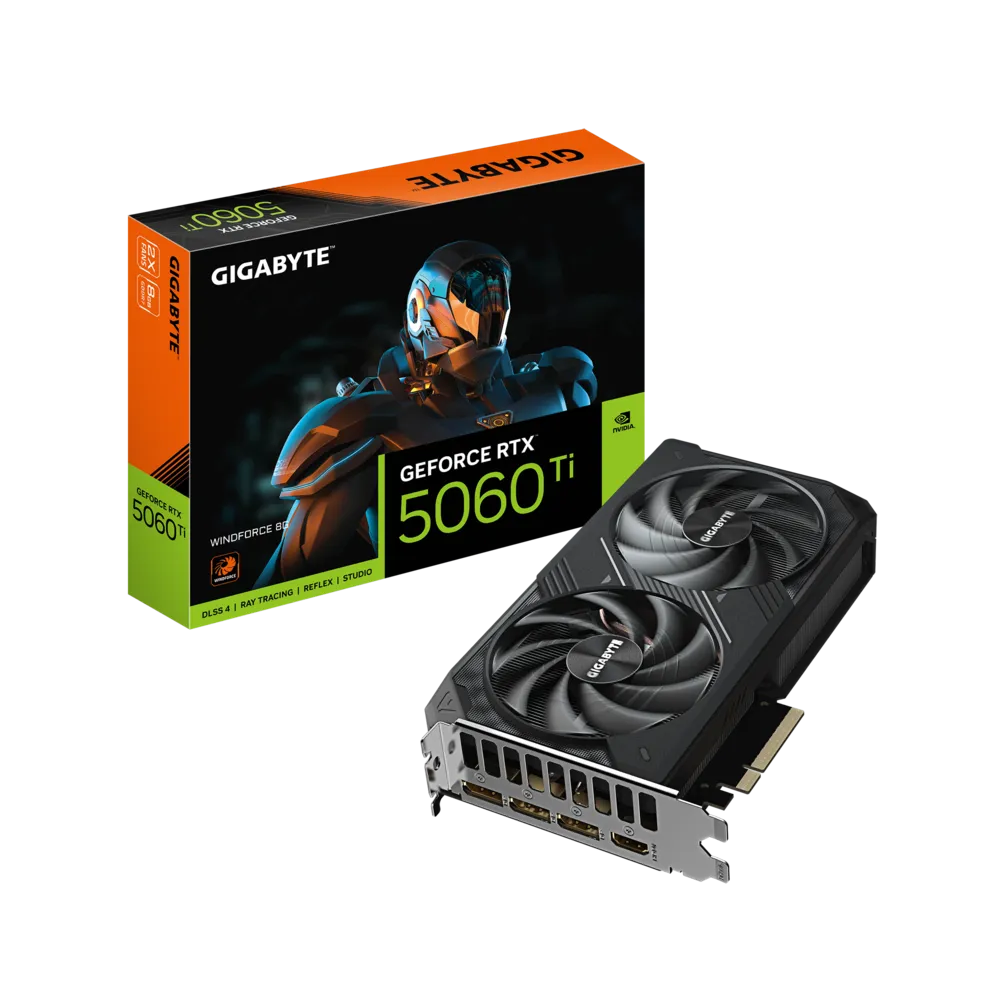 ვიდეო ბარათი GIGABYTE GeForce RTX™ 5060 Ti WINDFORCE 8G (GV-N506TWF2-8GD) | Core Clock 2572 MHz | DisplayPort 2.1b *3 HDMI 2.1b *1 | L=208 W=120 H=40 mm