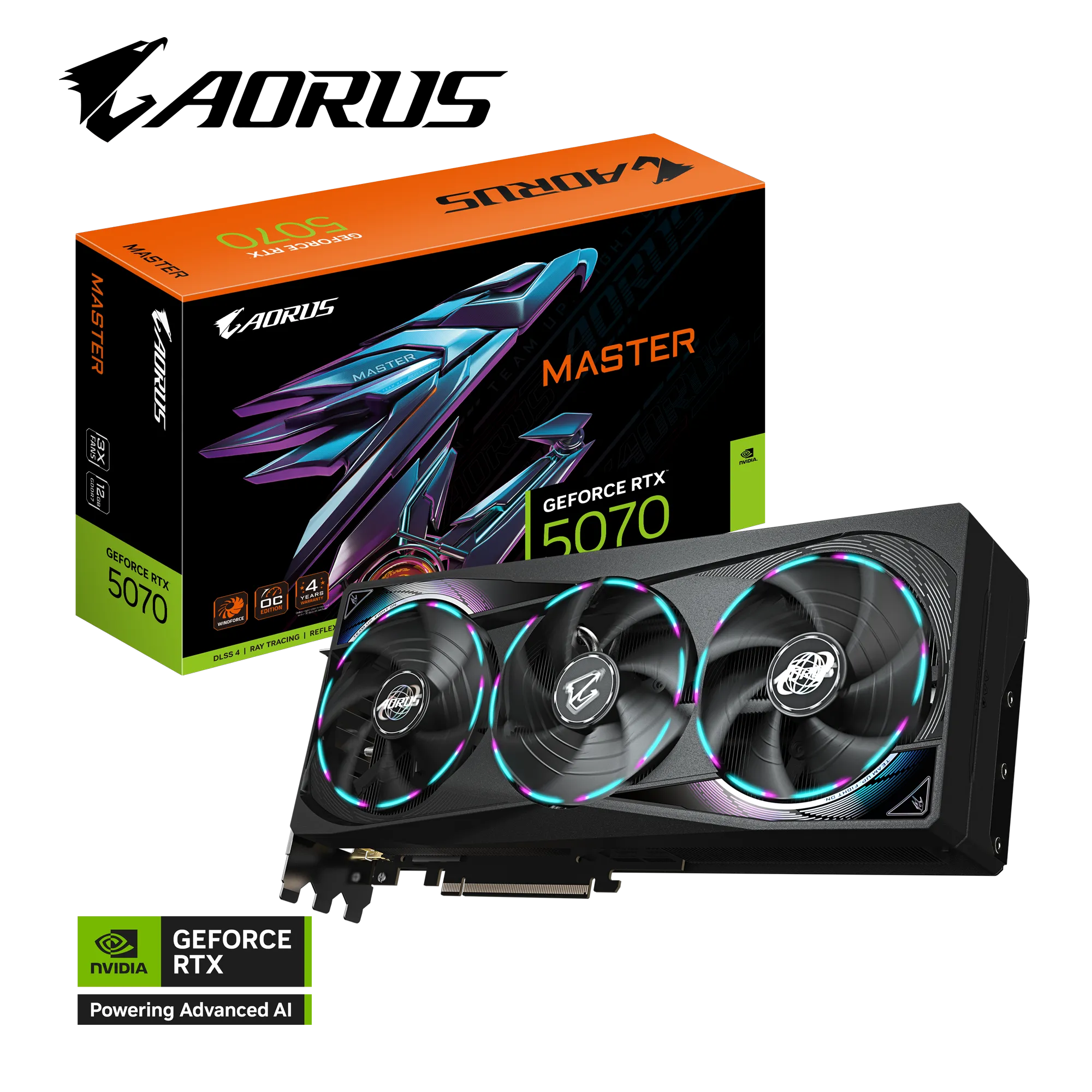 ვიდეო ბარათი GIGABYTE AORUS GeForce RTX™ 5070 MASTER 12G (GV-N5070AORUS M-12GD) |  2715 MHz (Reference card : 2512 MHz) | DisplayPort 2.1b *3 HDMI 2.1b *1 | 	 L=317 W=136 H=64 mm