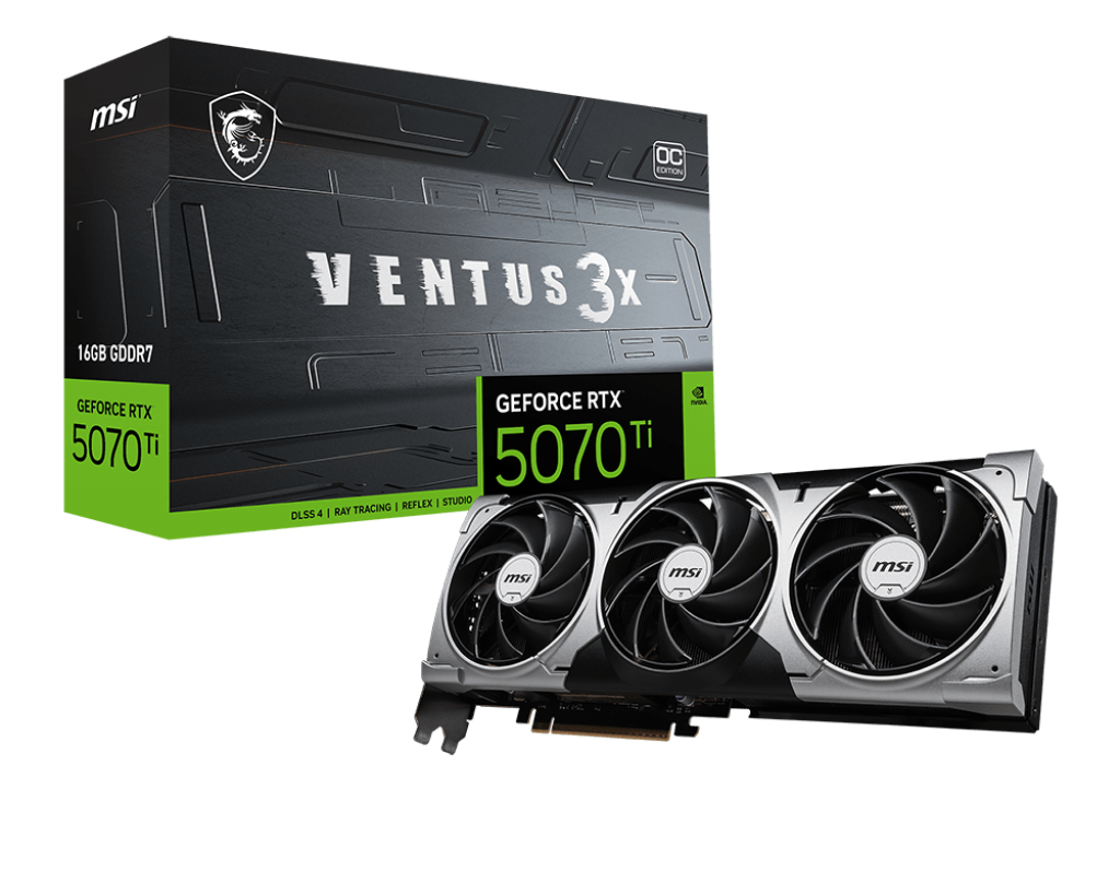 ვიდეო ბარათი MSI GeForce RTX™ 5070 Ti 16G VENTUS 3X OC (912-V531-445) | Extreme Performance: 2497 MHz | DisplayPort x 3 (v2.1b) HDMI™ x 1 | 303 x 121 x 49 mm